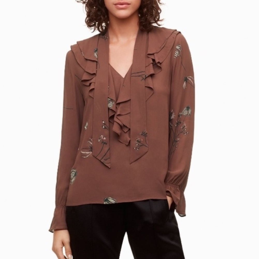 Aritzia Little Moon Gazania Blouse/Floral Tie-Neck Blouse